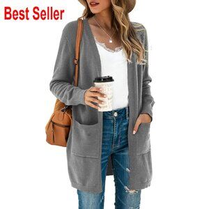 Oversized Kimono Cardigan Long Sleeve Open Front Knit Sweater Coat with Pockets